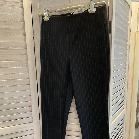 NWT Max Studio Black with Gray Pinstripe Flannel Stretch Pull On Trousers Small - Picture 1 of 7